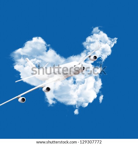 airplane in chinese clouds map