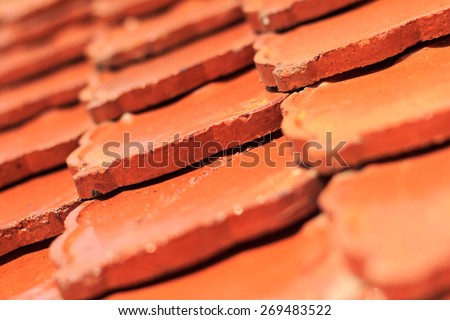 Close up Tile roofs of the old church temple. In Thailand.