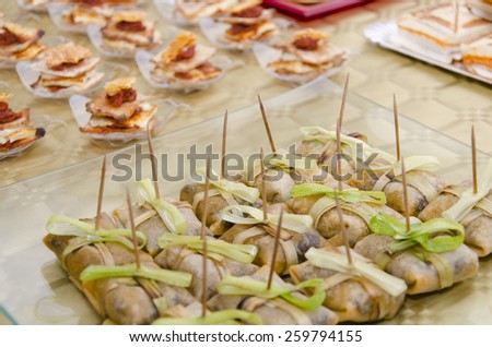 Set of food catering with gold cloth