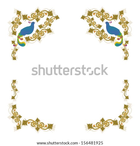 Frame decorative with leafs, flowers and pheasants by BibiDesign