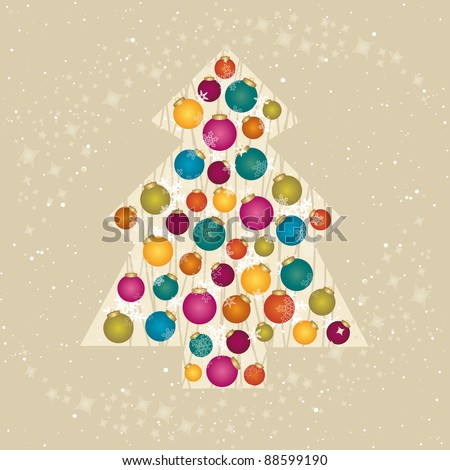 Christmas card with a tree decorated with snowflakes and baubles by BibiDesign