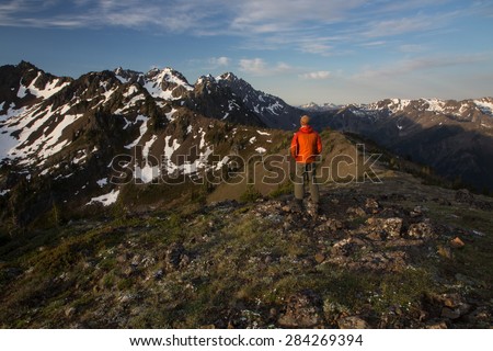 Hiker in morning light, Olympic Peninsula