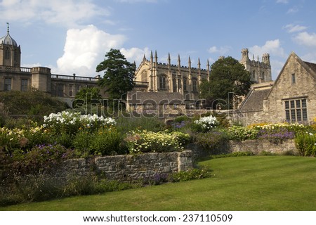 Oxford, UK - MAY 15, 2014, Christ Church Cathedral, College and memorial gardens, Oxford, Oxfordshire, England, United Kingdom, Western Europe.