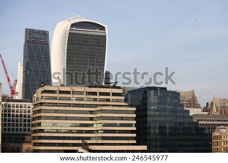 LONDON, UK - MAY 2: 20 Fenchurch Street in construction on May 2, 2013, in London, UK. Rafael Vinoly designed building (the Walkie-Talkie) completion due April 2014 with tenants Markel and Kiln.