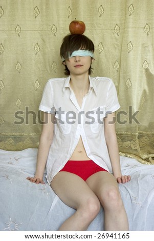 stock photo Blindfolded woman eyes Tied eyes censorship concept apple 