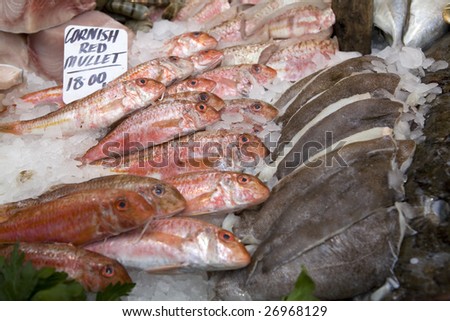 Red fish. Fish market. Borough market. London. Fish shop