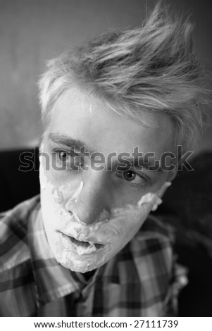 portrait young shaving man