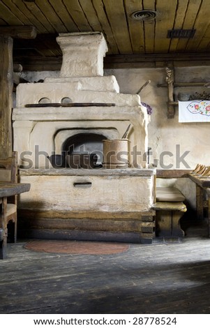 Interior  of russian house with oven