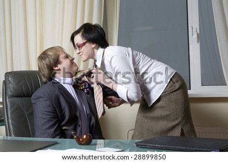 Two colleagues fighting with each other. Office people