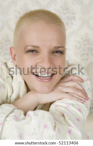 portrait of smiling bald woman