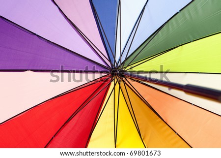 underside of a colorful rainbow umbrella - background