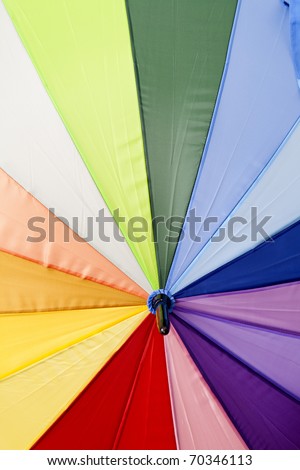 Underside of a colorful beach umbrella, useful as a background texture