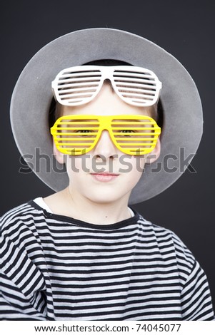 funny hat. boy wearing funny hat and