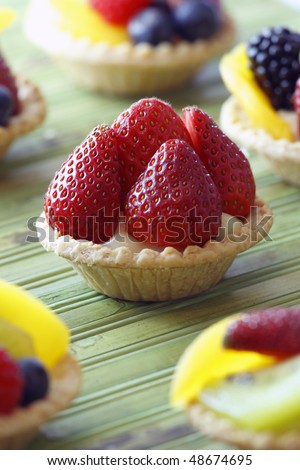 mini fruit tart. Very tasty dessert with a lot of color. Shallow depth of field.