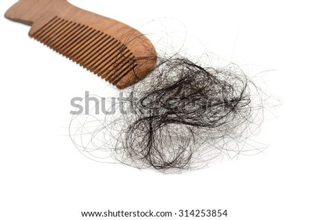 Black hair loss problem with comb on white blackgroud