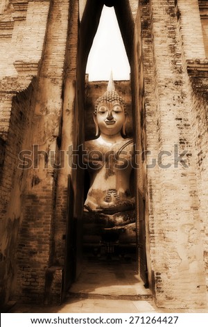 big buddhist statue in old church