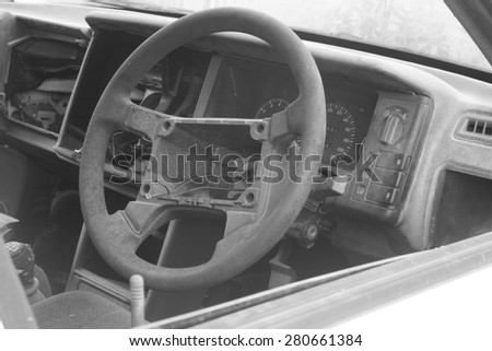 black and white  broken  old  steering  car  wheel