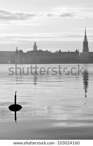 Stockholm city early morning with heat haze.