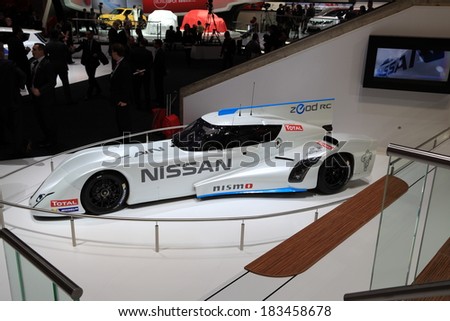 GENEVA, MARCH 6 : A Nissan Nismo car on display at 84th international Geneva motor show Show Palexpo-Geneva on March 6, 2014 in Geneva, Switzerland.
