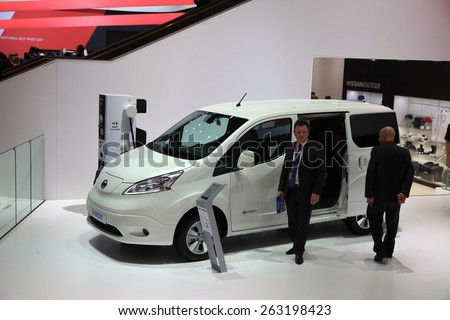 GENEVA, MARCH 3: Nissan e-NV200 Electric car on display at 85th international Geneva motor Show at Palexpo-Geneva on March 3, 2015 at Geneva, Switzerland.