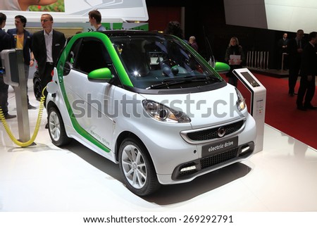GENEVA, MARCH 3: smart electric drive car on display at 85th international Geneva motor Show at Palexpo-Geneva on March 3, 2015 at Geneva, Switzerland.
