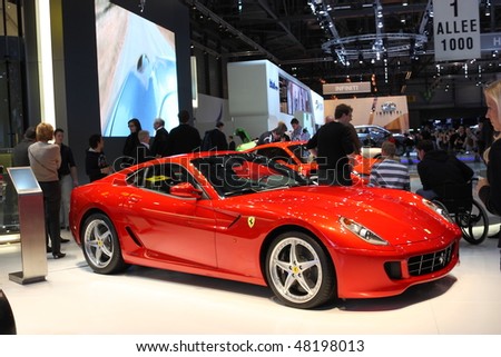 stock photo GENEVA MARCH 4 A Ferrari car show on display at 80th