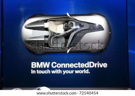GENEVA- MARCH 3 : A  BMW Connected Drive (in touch with your word) car on display at 81th International Motor Show Palexpo-Geneva on March 3, 2010 in  Geneva, Switzerland.
