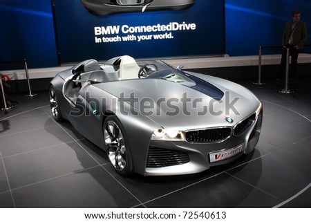 GENEVA - MARCH 3: A  BMW Connected Drive (in touch with your word) car show on display at 81th International Motor Show Palexpo-Geneva on March 3, 2010 in Geneva, Switzerland.
