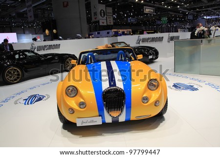 GENEVA, MARCH 8 : A wiesmann roadster final edition pure driving car on display at 82th International Motor Show Palexpo-Geneva on March 8, 2012 in Geneva,  Switzerland.