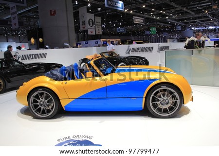 GENEVA, MARCH 8 : A wiesmann roadster final edition pure driving car on display at 82th International Motor Show Palexpo-Geneva on March 8, 2012 in Geneva,  Switzerland.