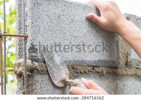 Worker Working Bricklaying brick wall