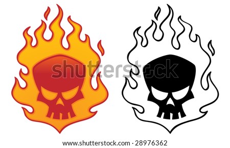 stock vector Flaming skull vector illustration Cool tattoo or logo design 