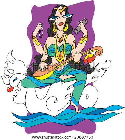 Saraswathi. Goddess of knowledge in the Hindu pantheon