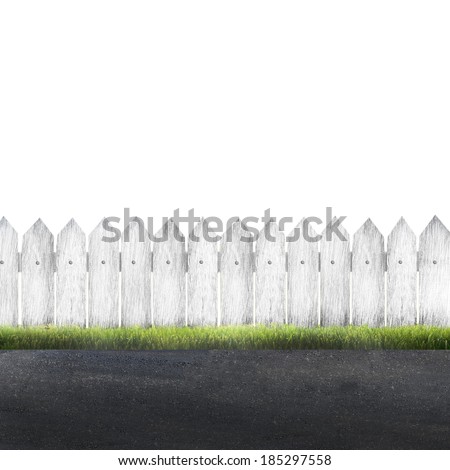 Road side view and white fence on white background