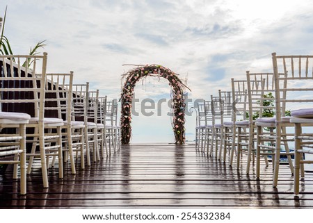 Wedding decorations, wedding arch, chairs for guests, wedding decor