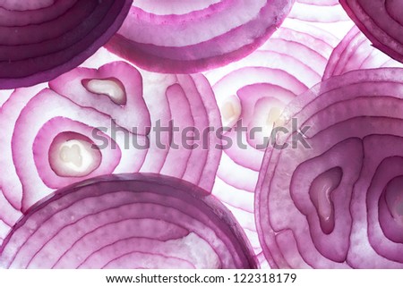 Top view of back-lighted onion slices