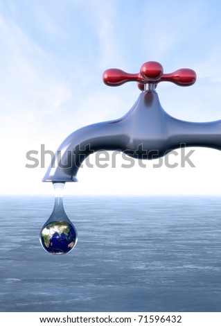 3d sink leaking a drop with earth inside(drought concept)