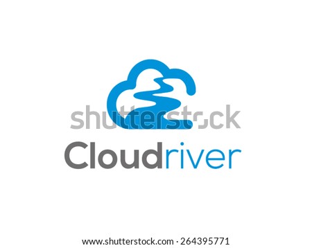 A minimalistic icon (logo) representing stylized cloud in which a river is formed . Could be used as a logo, as an icon or a separate visual depicting the cloud computing idea