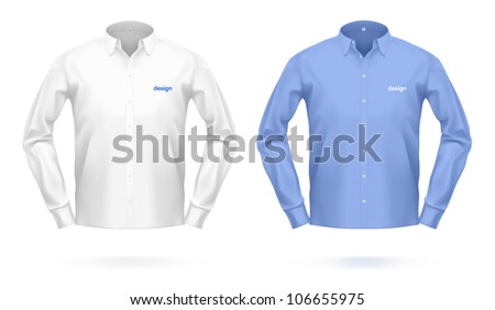 Blank dress SHIRT in white & blue color. VECTOR illustration, created with love to details.