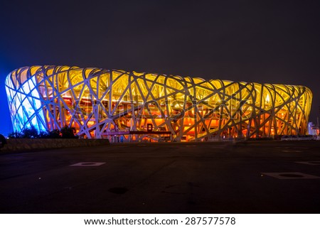 Beijing,China - May 9,2015 : Beijing National Stadium,also known as the Bird\'s Nest.The stadium was designed for use throughout the 2008 Summer Olympics and Paralympics.