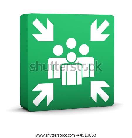 Green meeting point sign on a white background. Part of a series.