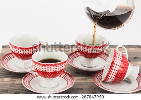 set of mugs for coffee with modern design on white background