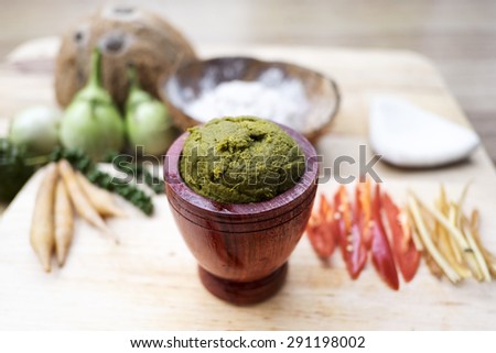 GREEN CURRY, Ingredients of Thai Spicy Food. Thai traditional and popular food.