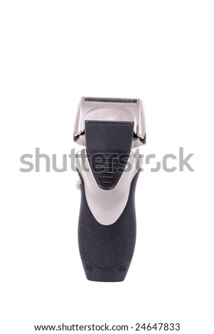 electric shaver and trimmer with black rubber handle isolated over white