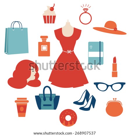 Set of flat  icons for beauty and shopping.  vector illustration with colorful shopping icons