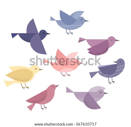 Set of different flying birds, birds icons. Vector illustration