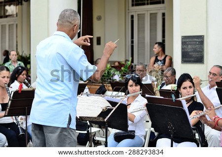 The conductor with brass band in Havana, Cuba on May 10, 2013