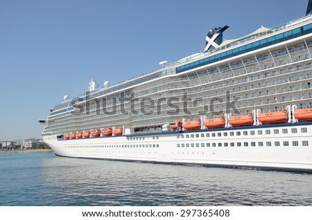 Celebrity Reflection cruise ship of Celebrity Cruises line in the port of Rhodes on June 3, 2015.