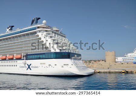 Celebrity Reflection cruise ship of Celebrity Cruises line in the port of Rhodes on June 3, 2015.