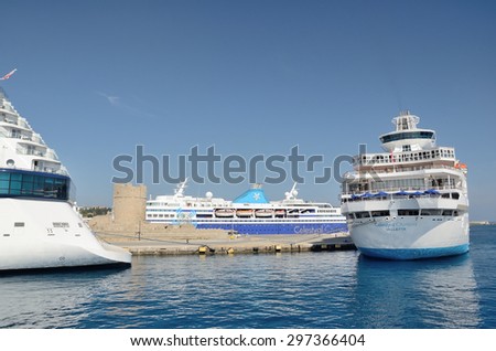 Cruise ships of Celestyal Cruises line in the port of Rhodes on June 3, 2015.